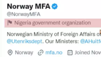 Twitter labels Norweigian Foreign Ministry as a Nigerian government organization 